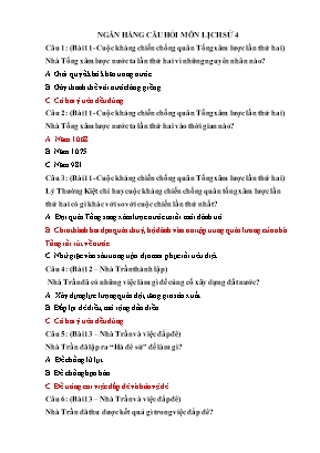 Ngân hàng câu hỏi môn Lịch sử 4